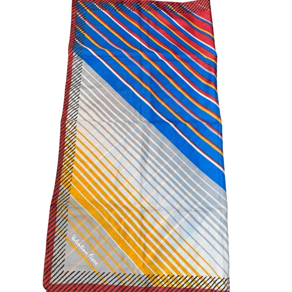 Vintage Valentina Fiore‎ Silk Scarf Bold Striped Geometric Print 30x30 Square